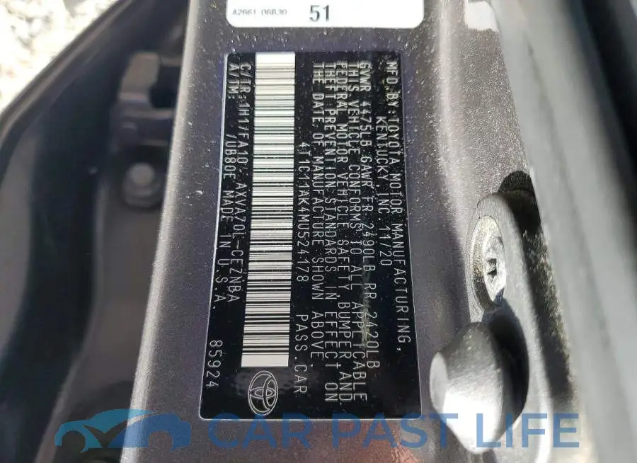 4T1C11AK4MU524178# 12