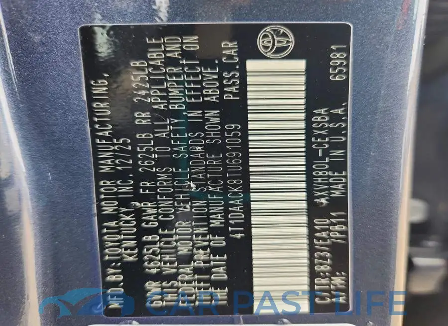 4T1DAACK8TU691059# 12