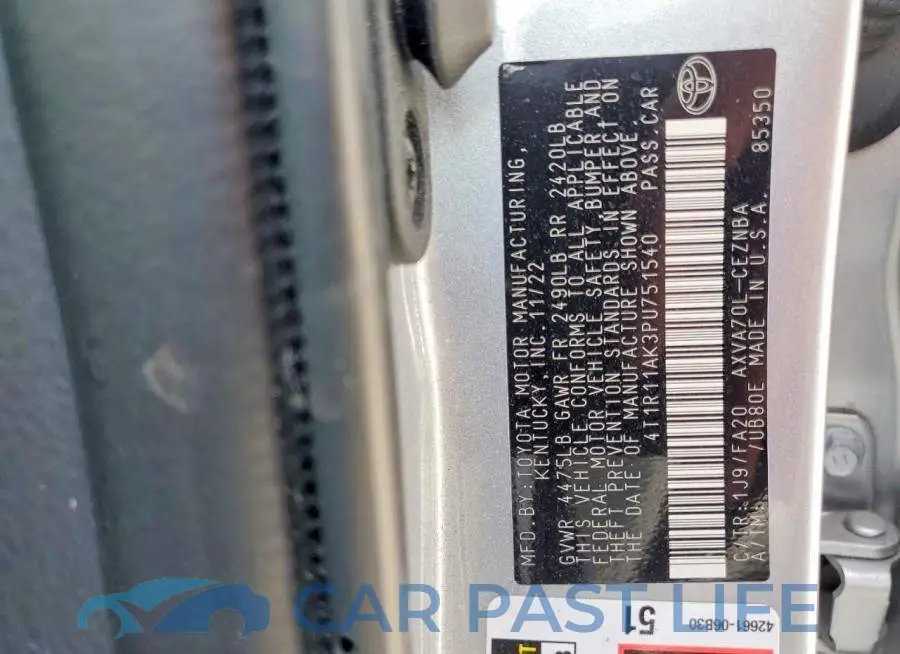 4T1R11AK3PU751540# 12