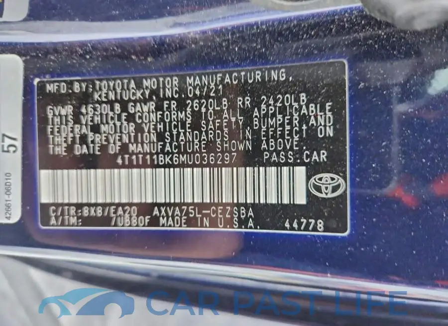 4T1T11BK6MU036297# 13