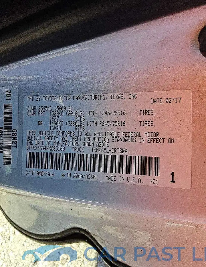 5TFRX5GN4HX085168# 12