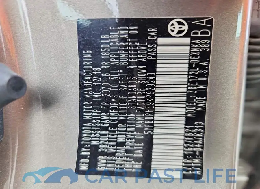 5YFBURHE9KP929243# 12