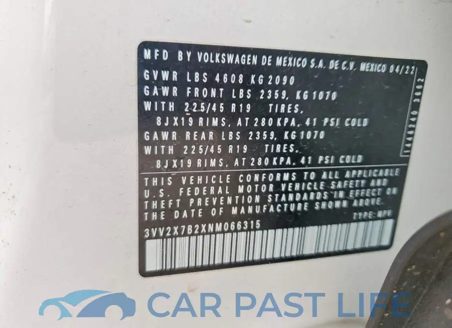 3VV2X7B2XNM066315# 12