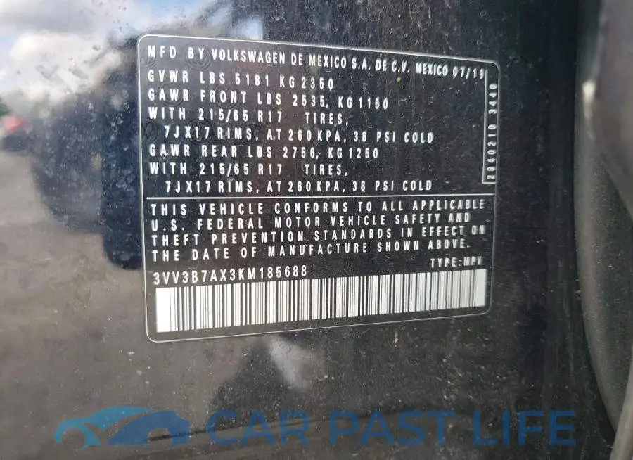 3VV3B7AX3KM185688# 13
