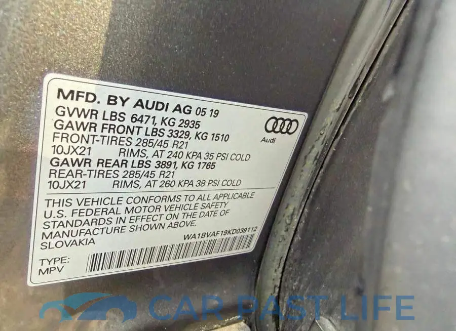 WA1BVAF19KD039112# 10