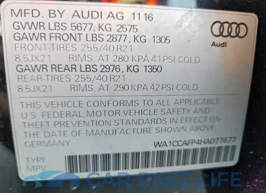 WA1CCAFP4HA077677# 13