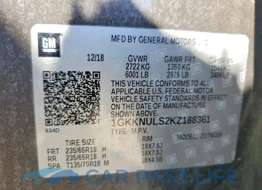 1GKKNULS2KZ188361# 14