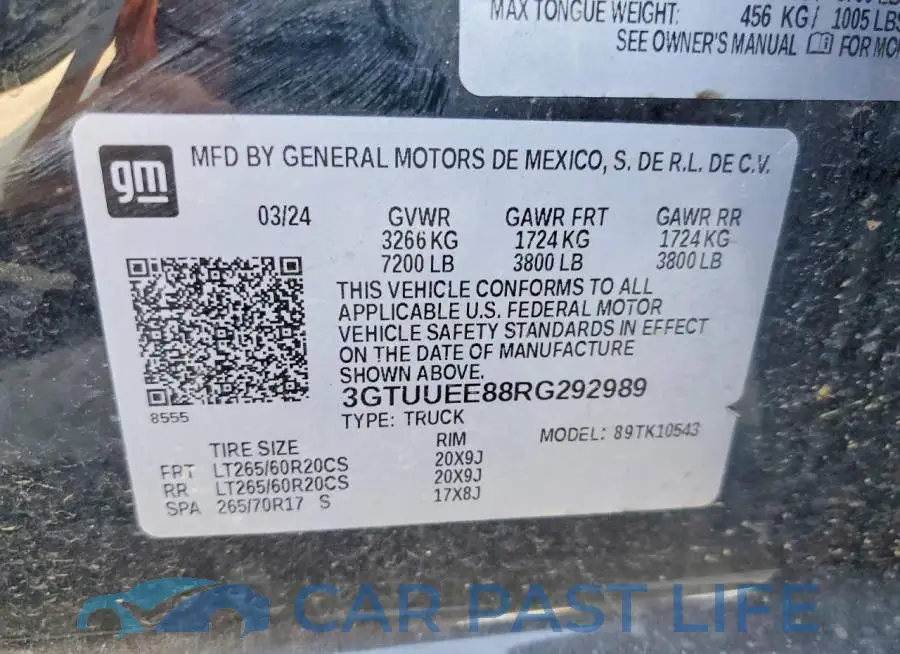 3GTUUEE88RG292989# 12
