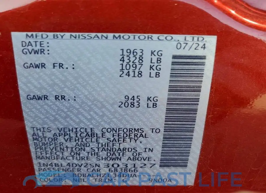 1N4BL4DV2SN303127# 12
