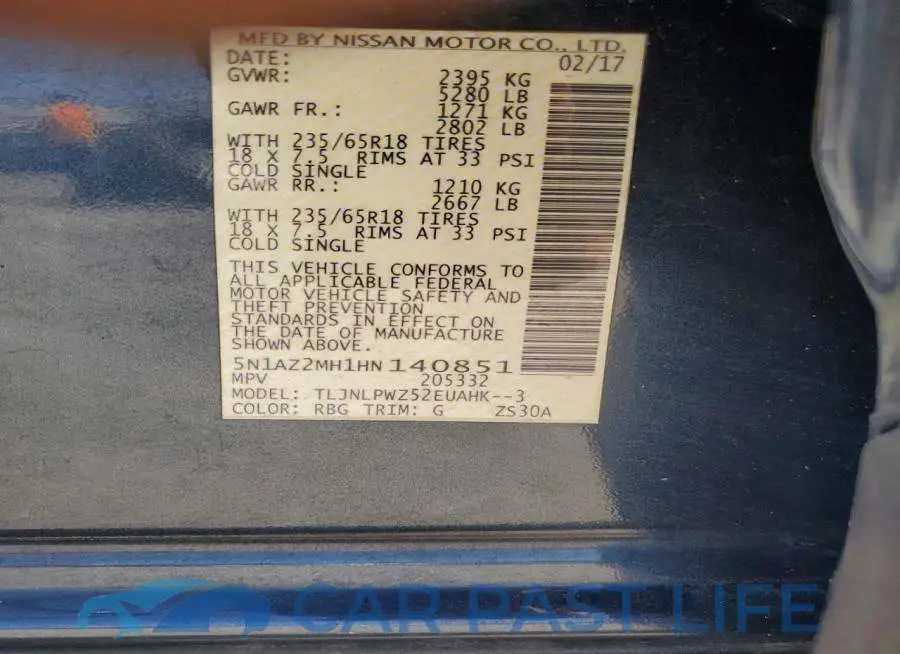 5N1AZ2MH1HN140851# 13