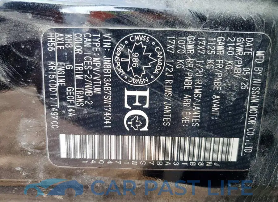 JN8BT3AB7SW174041# 12