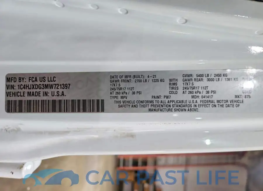 1C4HJXDG3MW721397# 12