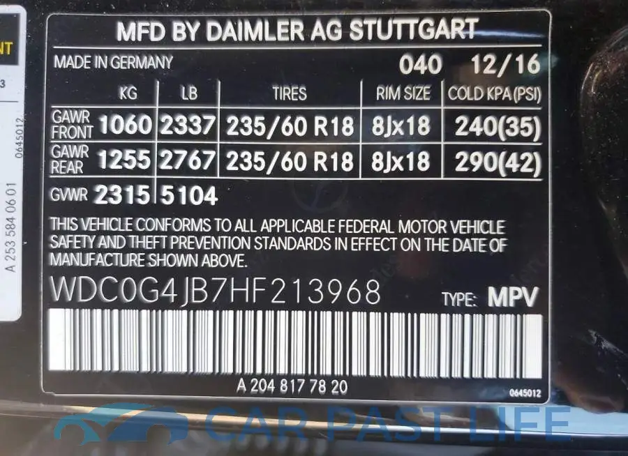 WDC0G4JB7HF213968# 14