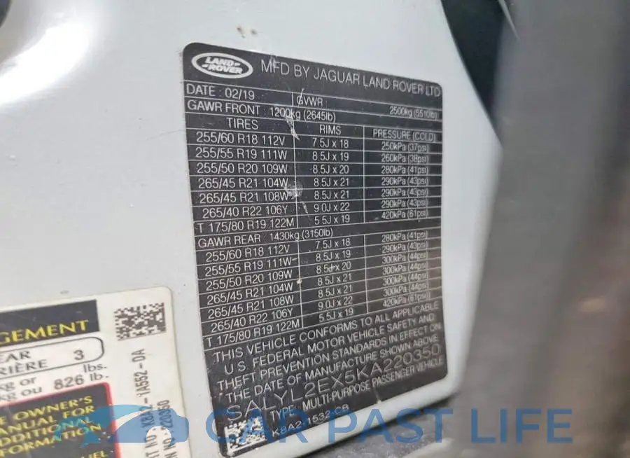 SALYL2EX5KA220350# 13