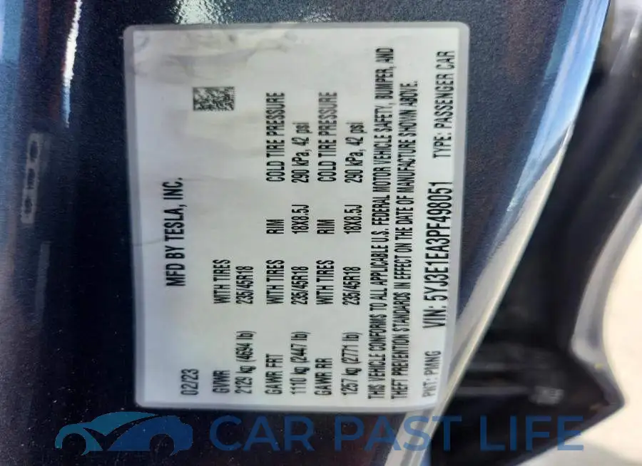 5YJ3E1EA3PF498051# 12