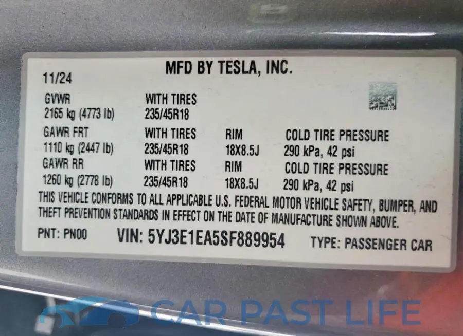 5YJ3E1EA5SF889954# 12