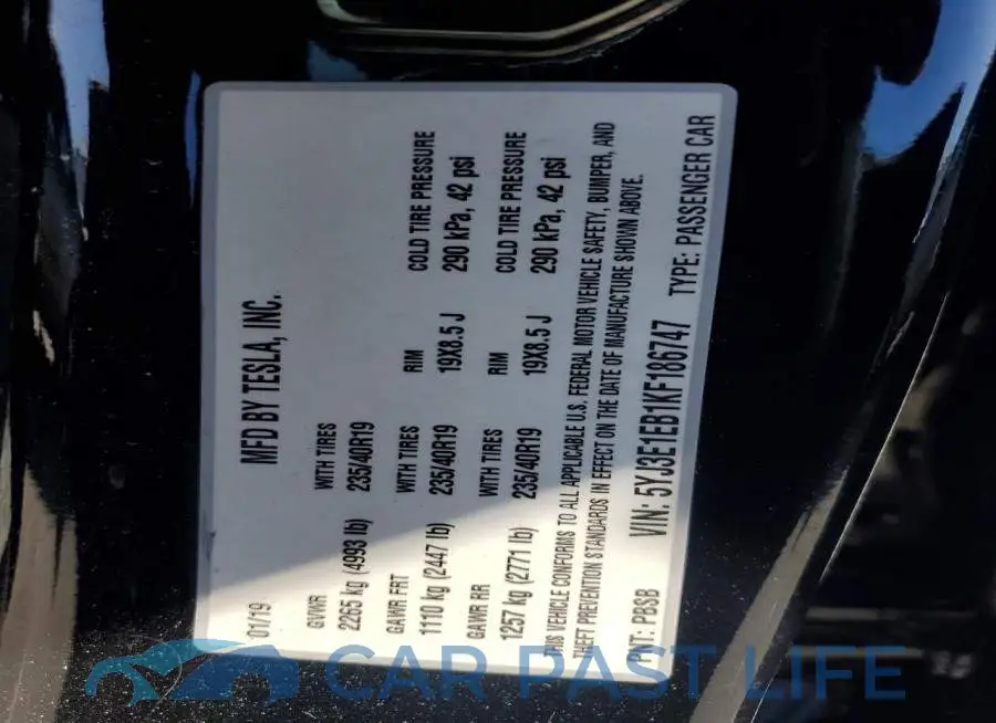 5YJ3E1EB1KF186747# 12