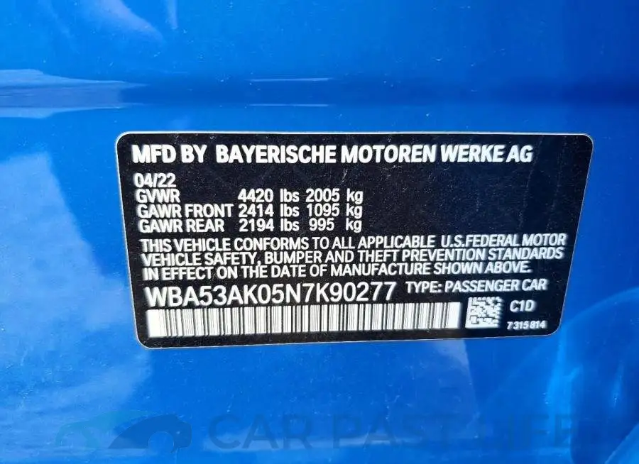 WBA53AK05N7K90277# 12