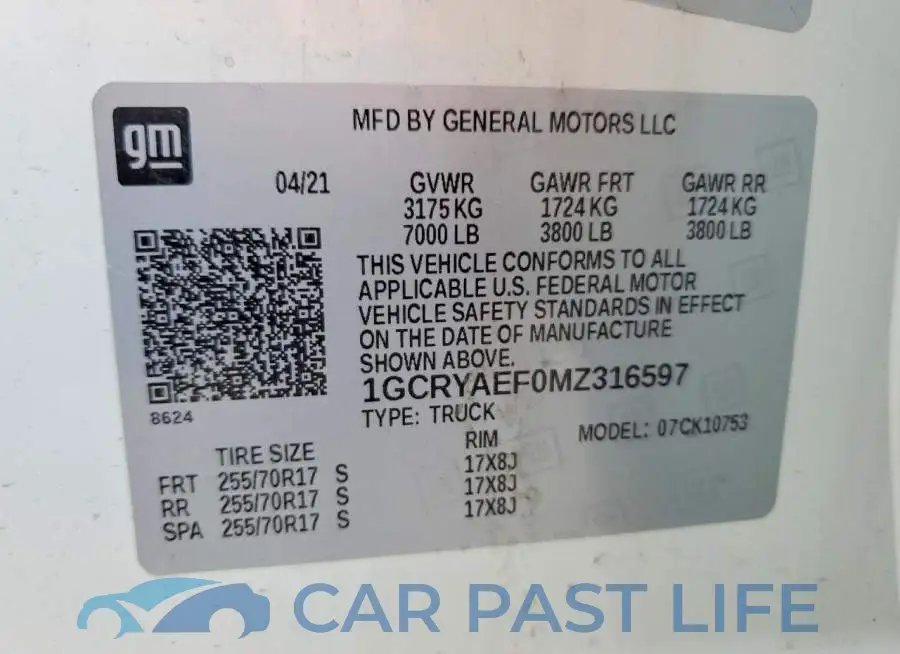 1GCRYAEF0MZ316597# 12