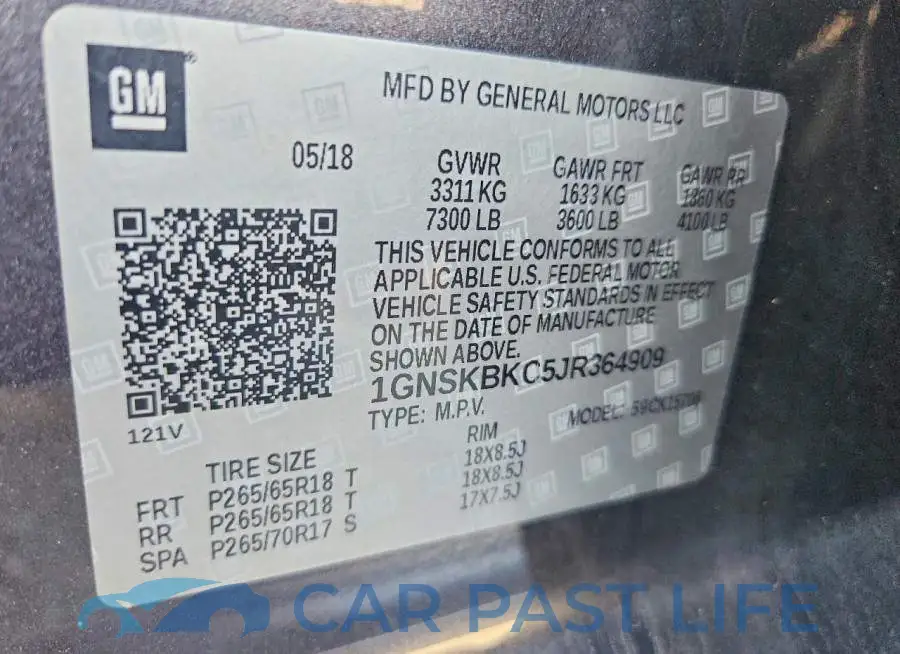 1GNSKBKC5JR364909# 13