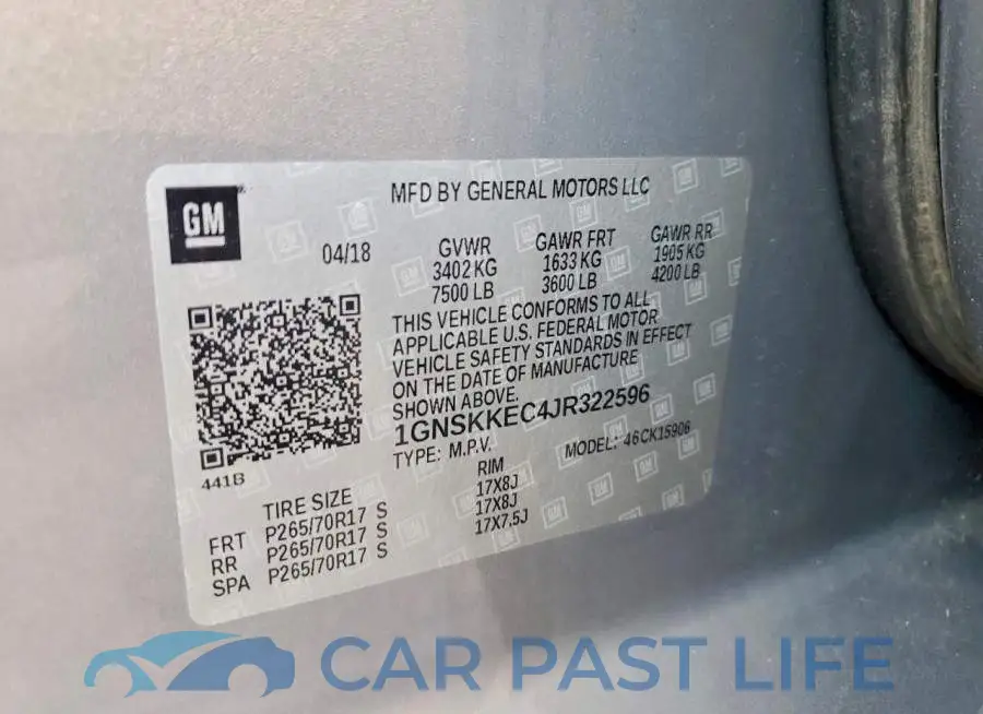 1GNSKKEC4JR322596# 12