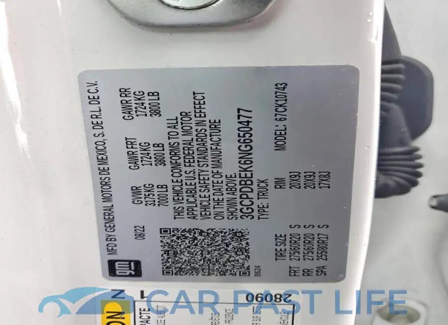 3GCPDBEK6NG650477# 12