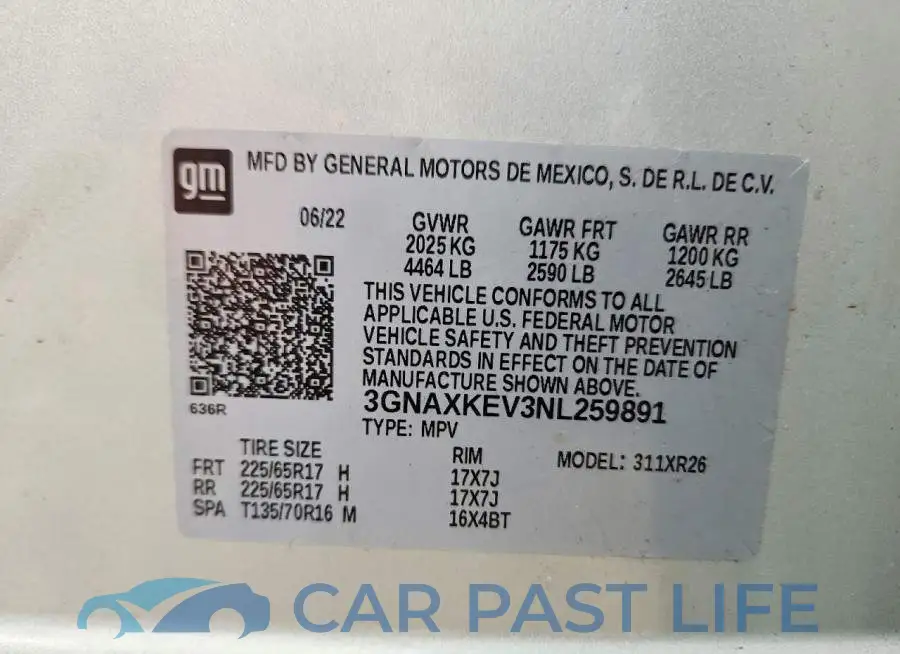 3GNAXKEV3NL259891# 13