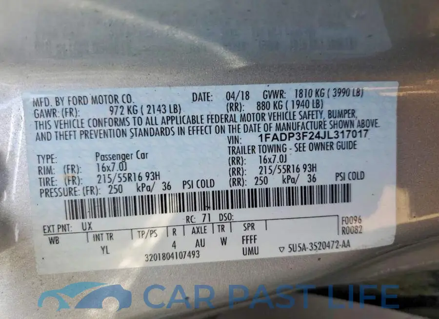1FADP3F24JL317017# 12