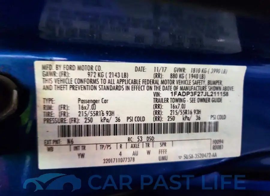 1FADP3F27JL211158# 12