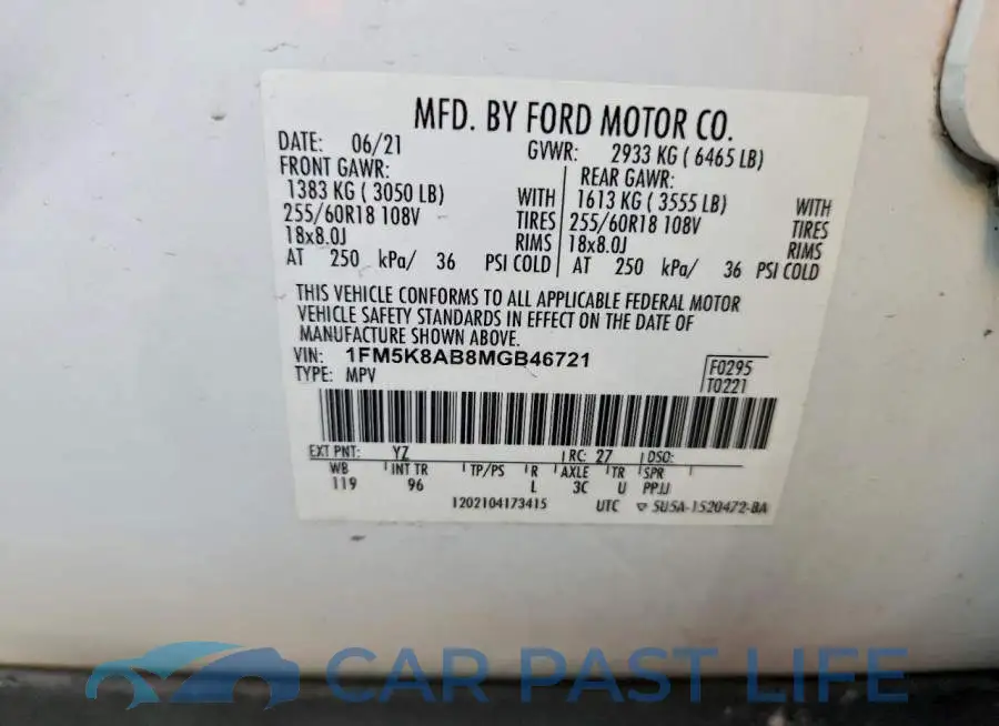1FM5K8AB8MGB46721# 13