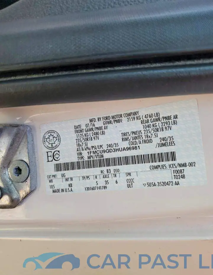 1FMCU9GD3HUA96981# 13