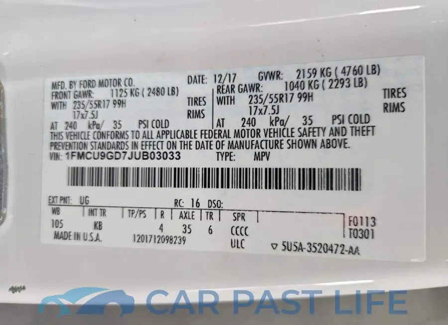 1FMCU9GD7JUB03033# 12