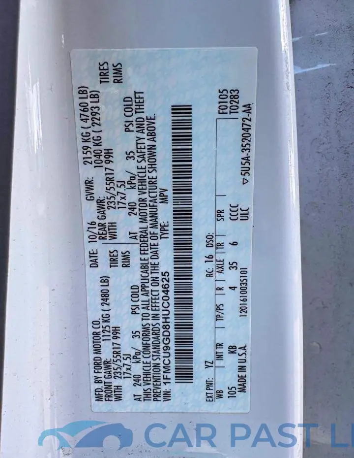 1FMCU9GD8HUC04625# 10