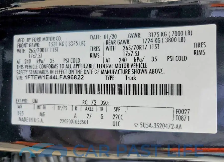 1FTEW1E44LFA96822# 12