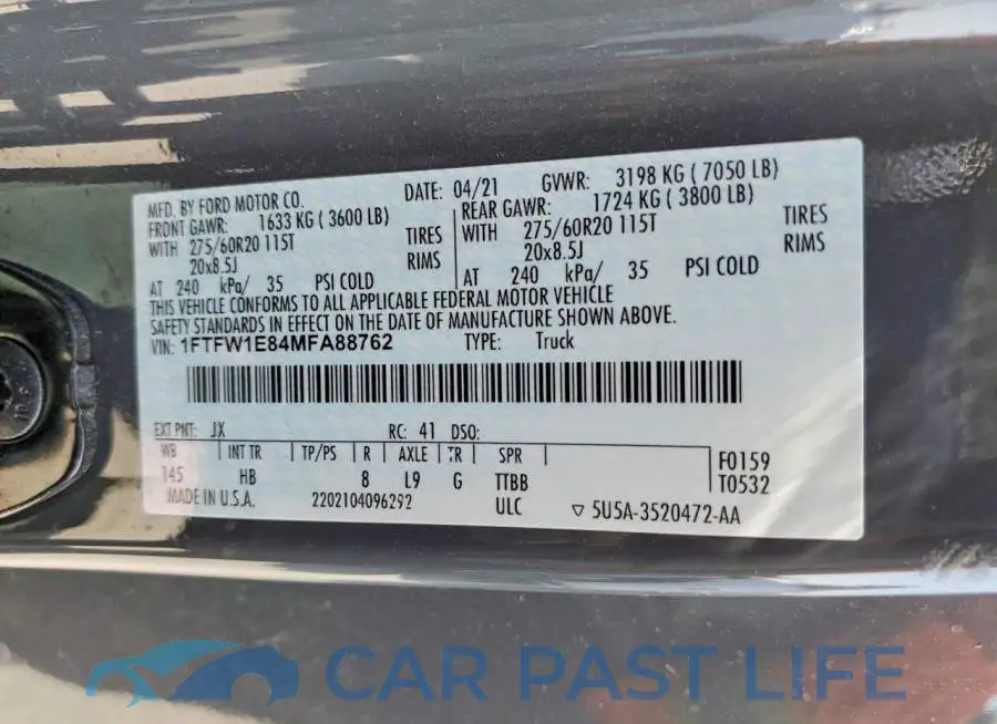 1FTFW1E84MFA88762# 12
