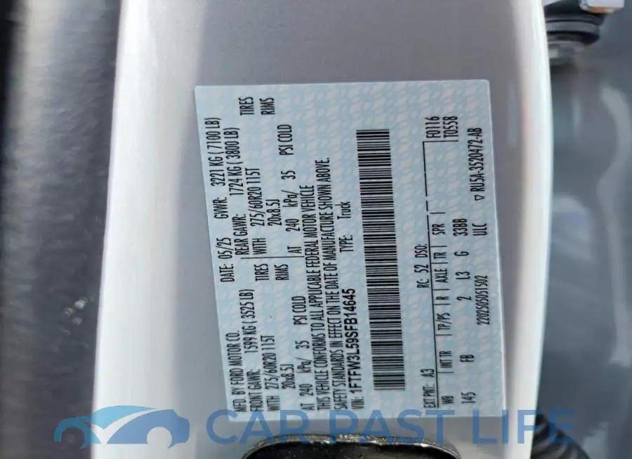 1FTFW3L59SFB14645# 12