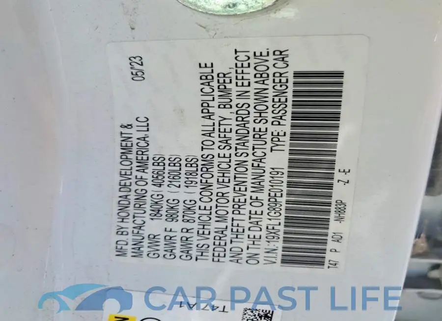 19XFL1G89PE010191# 12