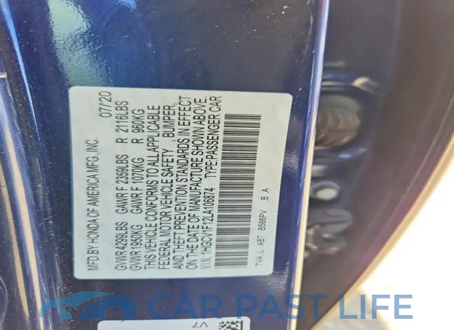 1HGCV1F12LA106874# 12
