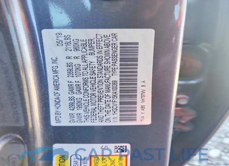 1HGCV1F15KA100369# 12