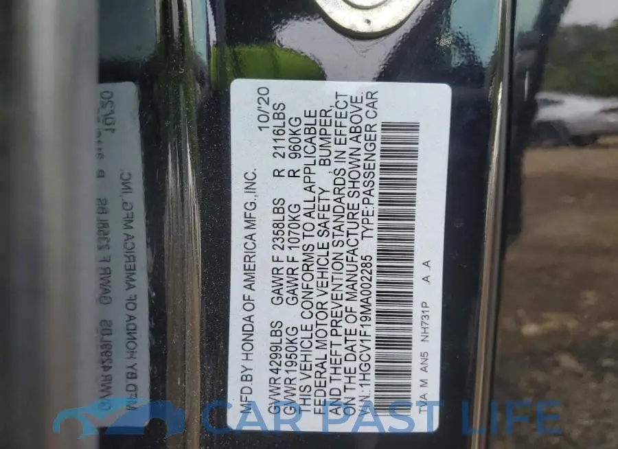 1HGCV1F19MA002285# 12