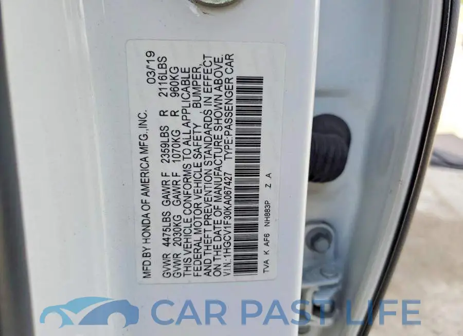 1HGCV1F30KA067427# 12