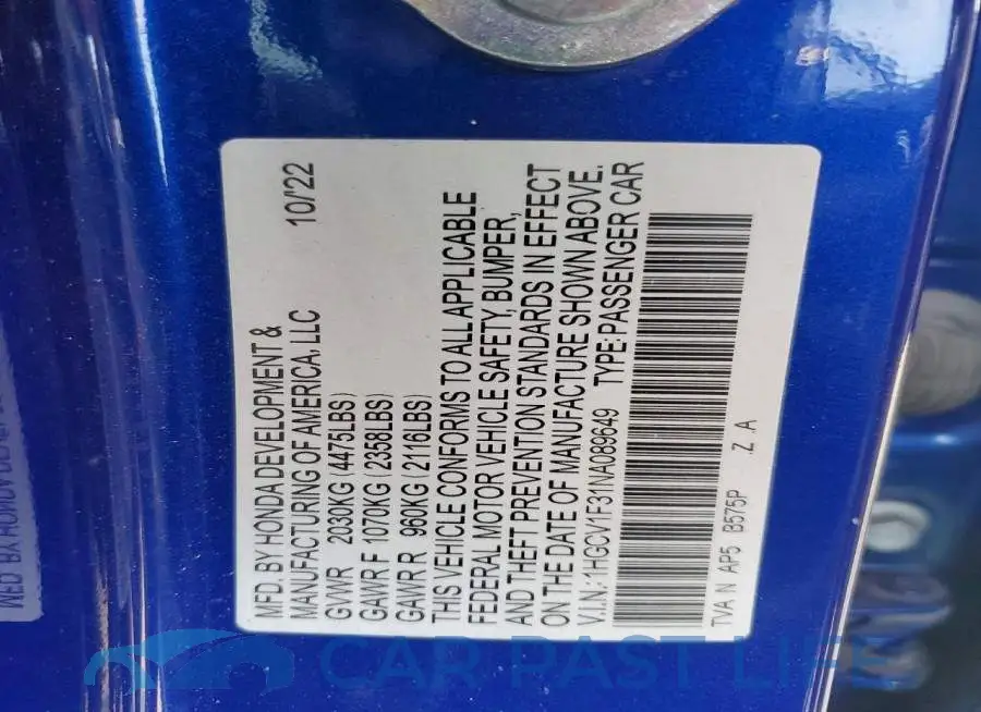 1HGCV1F31NA089649# 13