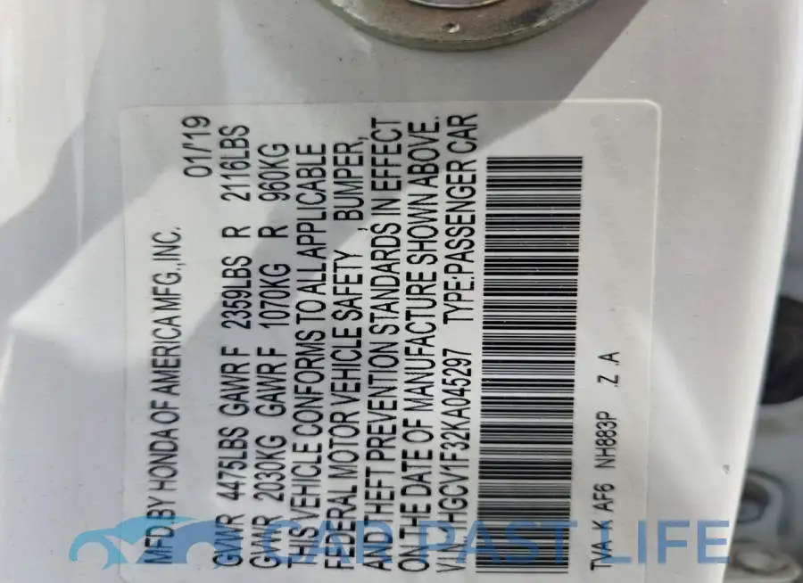 1HGCV1F32KA045297# 13