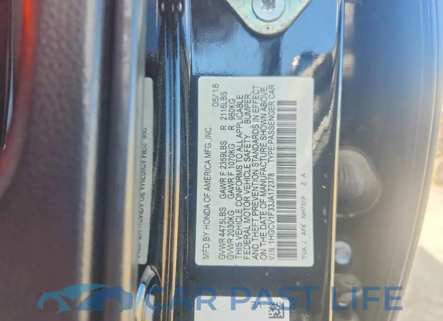 1HGCV1F33JA172378# 12