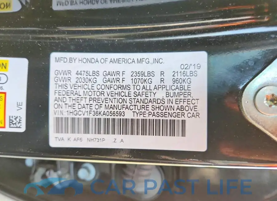 1HGCV1F36KA056593# 12