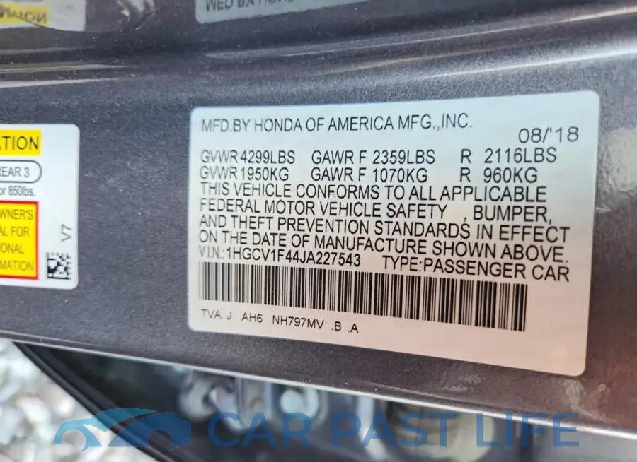 1HGCV1F44JA227543# 12