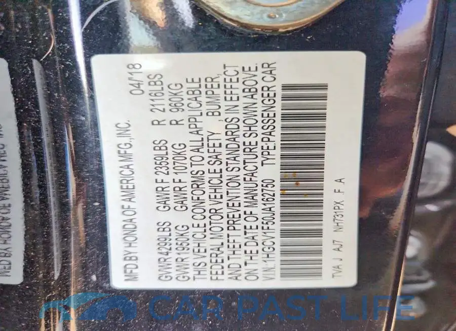 1HGCV1F50JA162750# 12