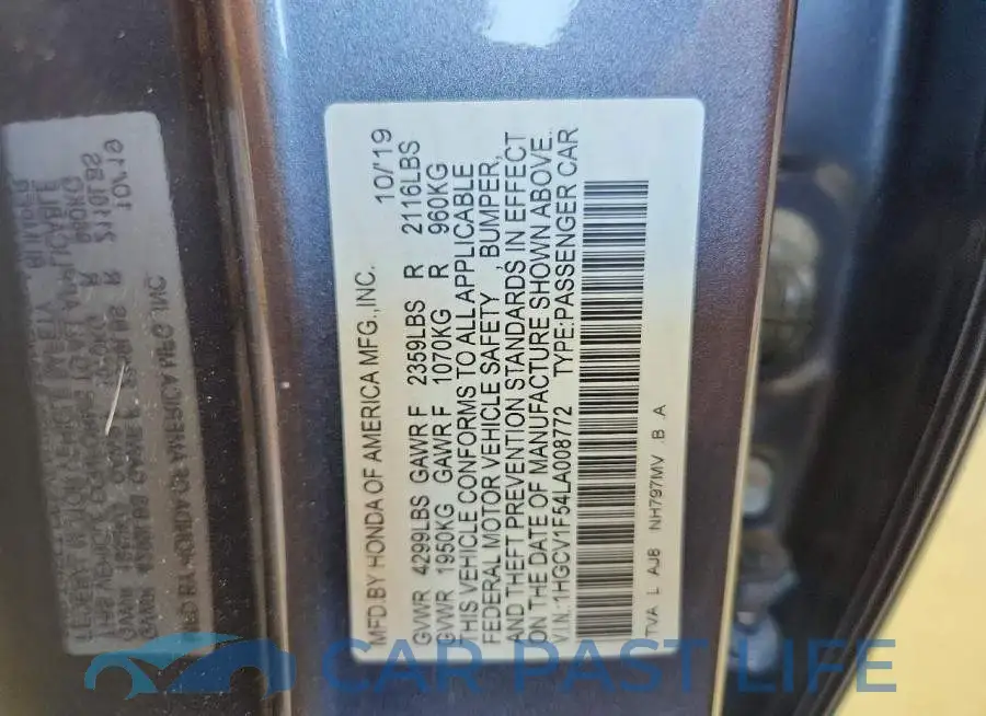 1HGCV1F54LA008772# 12