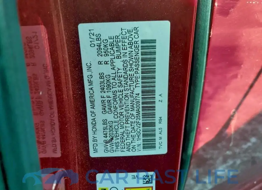 1HGCV2F35MA009774# 12