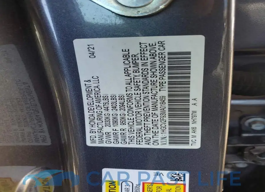 1HGCV2F93MA018459# 13